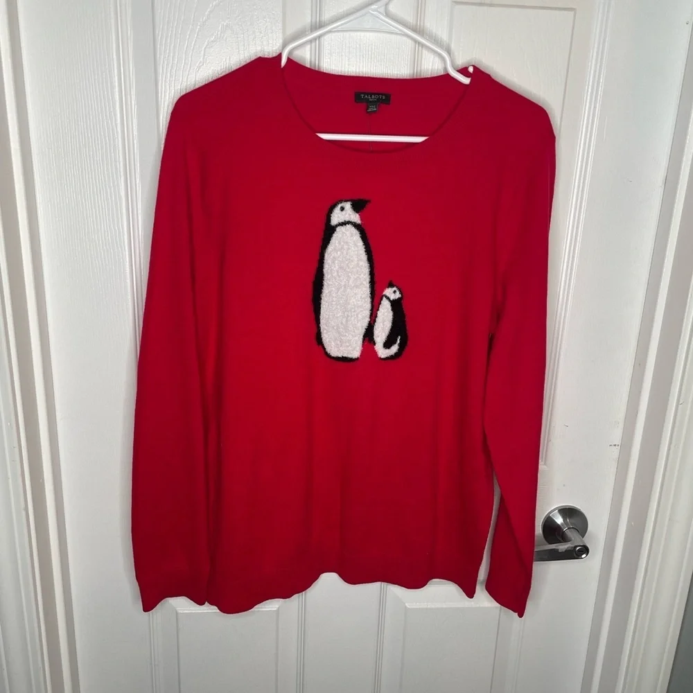 Talbots Supersoft Penguin Crewneck Cashmere Blend Lightweight Preppy Sweater XLP - Picture 2 of 11